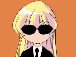 Rule 34 | 1girl, blonde hair, child, female focus, formal, highres, long hair, necktie, pani poni dash!, rebecca miyamoto, simple background, solo, suit, sunglasses, vector trace, very long hair, wallpaper