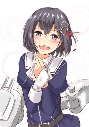 Rule 34 | 10s, 1girl, blush, haguro (kancolle), jewelry, kantai collection, looking at viewer, open mouth, purple eyes, purple hair, ring, shimouki izui, short hair, smile, solo, wedding band