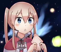 Rule 34 | 1girl, anchor, blonde hair, blue eyes, brown hair, capelet, commentary request, galaxy, graf zeppelin (kancolle), holding, ido (teketeke), kantai collection, long hair, meme, parody, sky, solo, space, space cat (meme), squid, star (sky), starry sky, triangle mouth, twintails, wide-eyed