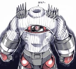 Rule 34 | arrow (symbol), cleavage cutout, clothing cutout, commentary, from above, gundam, gundam msv, kamizono (spookyhouse), long sleeves, mecha, meme attire, no humans, open-chest sweater, ribbed sweater, robot, sweater, torn clothes, turtleneck, zogok