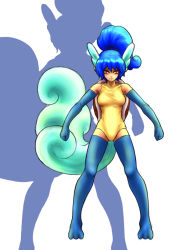 Rule 34 | 1girl, angry, blue hair, creatures (company), elbow gloves, game freak, gen 1 pokemon, gloves, kissets, moemon, nintendo, personification, pokemon, ponytail, solo, wartortle