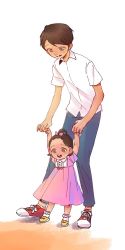 Rule 34 | 1boy, 1girl, black hair, blouse, bow, brother and sister, brown eyes, coco (disney), dark skin, disney, dress, holding hands, miguel rivera, open mouth, shirt, short hair, siblings, smile, socorro rivera, spoilers, white shirt