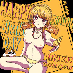 Rule 34 | 1girl, aimoto rinku, alternate hairstyle, breasts, d4dj, english text, highres, navel, nipples, nyochio, panties only, solo, sunglasses, tagme, topless, twintails, underwear