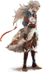 Rule 34 | 1boy, 2am2, blood, blood on face, blood on clothes, blood in hair, boots, fire emblem, fire emblem fates, full body, gloves, grey hair, long hair, male focus, nintendo, orange eyes, sash, simple background, solo, takumi (fire emblem), white background