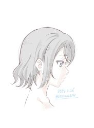 Rule 34 | 1girl, aziazi014, bare shoulders, blue eyes, brown hair, collarbone, highres, love live!, love live! sunshine!!, short hair, simple background, smile, solo, upper body, watanabe you, wavy hair, white background