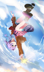 Rule 34 | 10s, 1girl, bad id, bad pixiv id, blue eyes, boots, bow, hair bow, hair ornament, jacket, magic, miniskirt, purple hair, quad tails, skirt, smile, sudou cecil, ume (plumblossom), upside-down, wizard barristers: benmashi cecil