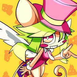 Rule 34 | 1girl, animal ears, blush stickers, breasts, green hair, hat, highres, hu dac, leotard, mad rat dead, mouse (animal), mouse ears, mouse girl, mouse tail, nippon ichi, rat god, red eyes, tail, tie clip, top hat, wings, wrist cuffs