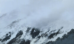 chinese_commentary cloud cloud_focus ibuki_satsuki landscape mountain mountaintop no_humans original outdoors overcast sky snow