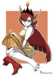 Rule 34 | 1girl, barefoot, boots, unworn boots, feet, hekapoo, highres, horns, long hair, looking at viewer, pale skin, pointy ears, red hair, shoes, unworn shoes, star vs the forces of evil, toes, yellow eyes