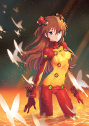 Rule 34 | 00s, 1girl, bad id, bad pixiv id, blue eyes, bodysuit, breasts, bug, butterfly, cleavage, evangelion: 2.0 you can (not) advance, insect, lcl, long hair, multicolored clothes, nardack, navel, neon genesis evangelion, orange hair, plugsuit, rebuild of evangelion, skin tight, small breasts, solo, souryuu asuka langley, test plugsuit, twintails, two side up, wading
