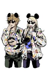 Rule 34 | 2boys, blonde hair, churro, daybit sem void, fate/grand order, fate (series), food, glasses, hako (rai63128), highres, jacket, mickey mouse, mickey mouse ears, multiple boys, open clothes, open jacket, tezcatlipoca (fate)