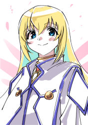 Rule 34 | 1girl, blonde hair, blue eyes, blush stickers, choker, closed mouth, colette brunel, dress, jewelry, long hair, looking at viewer, nyantiu, smile, solo, tales of (series), tales of symphonia, wings