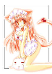 Rule 34 | animal ears, apron, bell, blush, bow, cat ears, maid, maid apron, red eyes, red hair, seal (animal), uniform