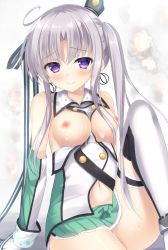 Rule 34 | 10s, 1girl, akitsushima (kancolle), blush, breasts, cum, cum on body, cum on breasts, cum on upper body, earrings, gloves, gradient background, hat, jewelry, kantai collection, long hair, mini hat, miniskirt, nipples, purple eyes, side ponytail, silver hair, skirt, solo, tomoo (tomo), uniform