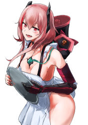 Rule 34 | 1girl, apron, banana (girls&#039; frontline), bare shoulders, blush, breasts, collarbone, fang, girls&#039; frontline, groin, highres, long hair, m4 sopmod ii (girls&#039; frontline), mechanical arms, medium breasts, naked apron, open mouth, red eyes, sanderson, single mechanical arm, solo
