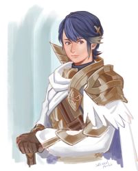 Rule 34 | 1boy, alfonse (fire emblem), annelie, armor, artist name, bad id, bad pixiv id, blonde hair, blue eyes, blue hair, cape, dated, fire emblem, fire emblem heroes, gloves, male focus, multicolored hair, nintendo, scale armor, solo, sword, two-tone hair, upper body, weapon, white background
