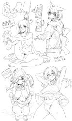 Rule 34 | 3girls, absurdres, animal ear fluff, animal ears, aqua (konosuba), armpits, arms up, artist name, barefoot, blue archive, blush, breasts, choker, clothes lift, covered erect nipples, cropped legs, cyjalway, dated, eyelashes, eyepatch, feet, feet out of frame, female pubic hair, foot up, frilled choker, frills, from behind, full body, greyscale, gun, hair between eyes, hair ornament, hat, heart, heart-shaped pupils, highres, holding, holding gun, holding weapon, hololive, hood, hooded jacket, houshou marine, jacket, kazusa (blue archive), knee up, kono subarashii sekai ni shukufuku wo!, large areolae, large breasts, leotard, licking lips, lifted by self, long hair, long sleeves, looking at viewer, looking back, medium breasts, miniskirt, monochrome, multiple girls, multiple views, navel, nude, pirate hat, pleated skirt, pubic hair, puffy nipples, pussy, sagging breasts, simple background, sitting, sketch, skirt, skirt lift, soles, spread toes, squatting, steaming body, sweatdrop, symbol-shaped pupils, toenails, toes, tongue, tongue out, translation request, twintails, virtual youtuber, weapon
