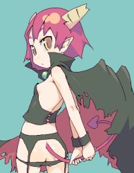 Rule 34 | 1girl, ass, borrowed character, cape, character request, furi, horns, looking back, lowres, oekaki, original, red hair, solo, tail, yellow eyes