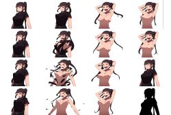 Rule 34 | 1girl, absurdres, ahegao, bare shoulders, black dress, blush, bouncing breasts, breasts, brown hair, dress, embarrassed, exploding clothes, facial tattoo, highres, long hair, medium breasts, nani, nipples, non-web source, open mouth, ponytail, red eyes, sagging breasts, solo, sprite sheet, tattoo, vst