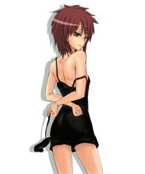 00s 1girl bad_id bad_pixiv_id darker_than_black female_focus green_eyes havoc_(darker_than_black) looking_back nora_(artist) nora_(nrkr) red_hair solo strap_slip