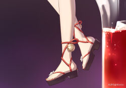 Rule 34 | 1girl, bell, commentary request, feet, highres, honkai: star rail, honkai (series), jingle bell, manboygxg, nail polish, purple background, red nails, sandals, solo, sparkle (honkai: star rail), toenail polish, toenails, toes