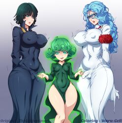 Rule 34 | 3girls, absurdres, ahoge, breasts, covered erect nipples, curvy, erection, flaccid, fubuki (one-punch man), futa with female, futa with futa, futanari, glasses, green hair, group sex, highres, imminent penetration, imminent rape, incest, large breasts, multiple girls, one-punch man, pantylines, penis, penis awe, petite, psykos, sansetsukon no lily, scared, shortstack, siblings, sisters, size difference, skin tight, small breasts, surprised, tatsumaki, testicles, the golden smurf, thick thighs, thighs, threesome, uncensored, waru-geli, wide hips