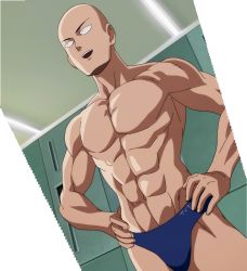 Rule 34 | 1boy, abs, absurdres, bald, highres, male focus, muscular, one-punch man, saitama (one-punch man), screencap, smile, solo, standing, stitched, third-party edit