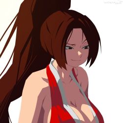 Rule 34 | 1girl, bare shoulders, breasts, brown eyes, brown hair, fatal fury, large breasts, looking away, ponytail, shiranui mai, sleeveless, the king of fighters, upper body, werfmight