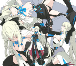 Rule 34 | 1boy, 1girl, black bow, black dress, black footwear, blue eyes, boots, bow, braid, grabbing another&#039;s breast, breasts, breasts out, center opening, cleavage, closed eyes, clothes pull, dress, dress pull, fate/grand order, fate (series), french braid, full body, grabbing, grey hair, hair bow, large breasts, long hair, long sleeves, looking at viewer, lying, morgan le fay (fate), multiple views, on side, pelvic curtain, ponytail, shiseki hirame, sidelocks, smile, staff, thigh boots, thighhighs, thighs, two-tone dress, very long hair, white dress, wide sleeves