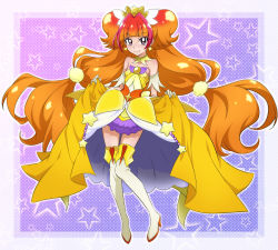 Rule 34 | 1girl, amanogawa kirara, bare shoulders, boots, brown hair, collarbone, cure twinkle, earrings, gloves, go! princess precure, jewelry, long hair, nakahira guy, precure, purple eyes, smile, solo, star (symbol), star earrings, thigh boots, thighhighs, white footwear, white thighhighs