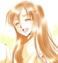 Rule 34 | 00s, 1girl, :d, ^ ^, asano akira, brown hair, closed eyes, code geass, eyebrows, from behind, lowres, open mouth, shirley fenette, simple background, smile, solo, turning head, upper body, white background
