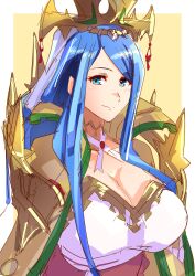 Rule 34 | 1girl, absurdres, blue hair, breasts, cleavage, crown, dress, female focus, fire emblem, fire emblem engage, highres, huge breasts, jewelry, long hair, looking at viewer, lumera (fire emblem), mature female, nintendo, sketch, smile, solo, tagme, to (tototo tk)