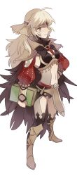 Rule 34 | 1girl, ahoge, arm guards, bad id, bad pixiv id, blonde hair, book, boots, breasts, cloak, clothing cutout, fingerless gloves, fire emblem, fire emblem fates, full body, gloves, grey eyes, hand on own hip, headband, highres, kmkr, long hair, looking at viewer, midriff, navel, nintendo, ophelia (fire emblem), pelvic curtain, profile, smile, solo, standing, thigh cutout, white background