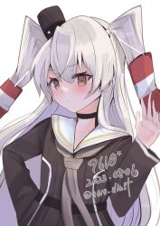 Rule 34 | 1girl, 9610 (kuroto), amatsukaze (kancolle), amatsukaze kai ni (kancolle), artist name, black choker, choker, dated, dress, grey hair, grey neckerchief, hair tubes, hat, highres, kantai collection, long hair, looking to the side, mini hat, neckerchief, one-hour drawing challenge, sailor collar, sailor dress, simple background, smokestack hair ornament, solo, twitter username, two side up, white background, white sailor collar