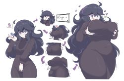 Rule 34 | 1girl, absurdres, ahoge, alternate breast size, ass, ass expansion, black hair, bottle, breast expansion, breast hold, breasts, creatures (company), curvy, game freak, grabbing own breast, gus (emmarrgus), hairband, hex maniac (pokemon), highres, huge breasts, large breasts, long hair, medium breasts, milk bottle, moomoo milk, nintendo, plump, pokemon, pokemon xy, purple eyes, smile, tagme, thick thighs, thighs, wide hips