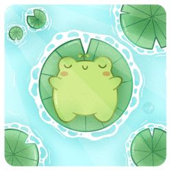 Rule 34 | artist name, blush stickers, closed eyes, closed mouth, day, frog, highres, lemon-illustrations, lily pad, lying, no humans, on back, original, outdoors, smile, water