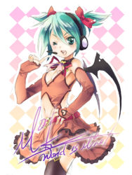 Rule 34 | 1girl, alternate hair length, alternate hairstyle, aqua eyes, aqua hair, bad id, bad pixiv id, bat wings, clothing cutout, elbow gloves, fingerless gloves, gloves, hair ribbon, hatsune miku, headphones, headset, heart, heart cutout, heart hunter, one eye closed, project diva, project diva (series), ribbon, shima (6land), short hair, skirt, smile, solo, thighhighs, twintails, vocaloid, wings, wink, world is mine (vocaloid), zettai ryouiki