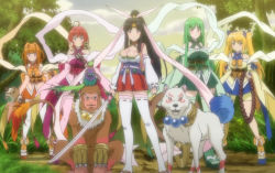 Rule 34 | 5girls, anime screenshot, black hair, blonde hair, breasts, green hair, momo kyun sword, momoko (momokyun), multiple girls, orange hair, screencap
