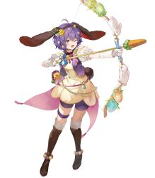 Rule 34 | 1girl, ahoge, animal ears, arrow (projectile), artist request, belt, bernadetta von varley, boots, bow (weapon), dress, fake animal ears, fake tail, fire emblem, fire emblem: three houses, fire emblem heroes, flower, frills, full body, gloves, green eyes, hair ornament, highres, holding, holding bow (weapon), holding weapon, hood, hood down, looking away, nintendo, non-web source, official art, one eye closed, open mouth, polka dot, pom pom (clothes), puffy short sleeves, puffy sleeves, purple eyes, rabbit ears, rabbit tail, see-through, short dress, short hair, short sleeves, shorts, solo, stuffed animal, stuffed toy, tail, thigh boots, thigh strap, transparent background, weapon
