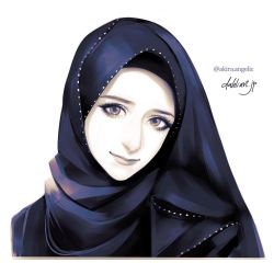 Rule 34 | 1girl, artist name, bad id, bad instagram id, closed mouth, commentary, commission, english commentary, eyelashes, greyscale, head tilt, hijab, looking at viewer, monochrome, original, pale skin, portrait, simple background, smile, solo, takenaka, watermark, web address, white background