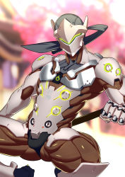 Rule 34 | 1boy, armor, genji (overwatch), gloves, highres, male focus, mask, overwatch, overwatch 1, solo, tagme