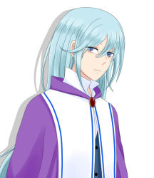Rule 34 | 10s, 1boy, androgynous, baritone, baritone (suite precure), bishounen, blue eyes, blue hair, earrings, formal, frown, jewelry, long hair, male focus, matching hair/eyes, muru, precure, serious, simple background, solo, suit, suite precure