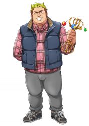 Rule 34 | 1boy, alpha transparency, amamiya (ammami8), blonde hair, blush, brown hair, eyebrow cut, gradient hair, jacket, long sideburns, male focus, multicolored hair, muscular, muscular male, official art, pants, plaid, plaid shirt, scar, shirt, short hair, sideburns, sleeveless, sleeveless jacket, smile, solo, sweatpants, thick eyebrows, tohno motosumi, tokyo houkago summoners, transparent background, vajra (object)