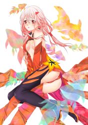 Rule 34 | 10s, 1girl, absurdres, ass, bare shoulders, black legwear, breasts, center opening, cleavage, detached sleeves, elbow gloves, gloves, guilty crown, hair ornament, hairclip, highres, long hair, medium breasts, navel, pink hair, red eyes, sarina (tosiyukiryousuke), solo, twintails, yuzuriha inori