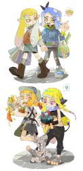 Rule 34 | 4girls, agent 3 (splatoon), agent 3 (splatoon 3), agent 4 (splatoon), agent 8 (splatoon), apron, asymmetrical hair, bag, boots, casual, couple, food, highres, holding hands, inkling, inkling girl, inkling player character, lili51540640, multiple girls, nintendo, octoling, octoling girl, octoling player character, salmonid, sandwich, shoes, shopping bag, shorts, skirt, smallfry (splatoon), smile, sneakers, splatoon (series), splatoon 1, splatoon 2, splatoon 2: octo expansion, splatoon 3, tentacle hair, toeless legwear, yuri