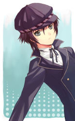 Rule 34 | 1girl, androgynous, atlus, blue eyes, blue hair, cabbie hat, double-breasted, female focus, hat, matching hair/eyes, persona, persona 4, reverse trap, school uniform, seiru (prairie), shirogane naoto, short hair, solo