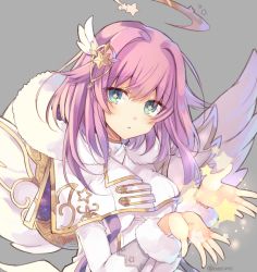 Rule 34 | + +, 1girl, copyright request, gradient hair, green eyes, hair ornament, halo, long sleeves, looking at viewer, luca (shironeko project), multicolored hair, ornament, pink hair, purple hair, rento (rukeai), solo, star (symbol), star hair ornament, wings
