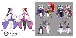 Rule 34 | 2girls, azur lane, chao ho (azur lane), chinese clothes, dragon, dress, eastern dragon, highres, multicolored hair, multiple girls, multiple views, official art, pantyhose, purple dress, purple hair, red hair, simple background, sketch, two-tone dress, two-tone hair, white dress, white hair, white legwear, wide sleeves, ying swei (azur lane), yyy (zelda10010)