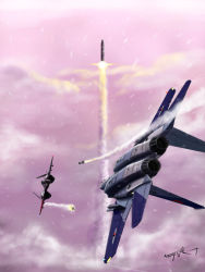 Rule 34 | ace combat, ace combat zero, adfx-02 morgan, aerial battle, aircraft, airplane, battle, cipher (ace combat), cloud, cloudy sky, contrail, f-15, f-15 eagle, fighter jet, firing, highres, jet, larry foulke, military, military vehicle, missile, no humans, nuclear weapon, prototype design, rocket, signature, sky, smoke, snowing, spoilers, thompson (solowingfh), vehicle focus