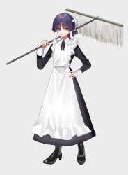 Rule 34 | 1boy, blackchild owl, boots, genshin impact, grey background, hand on own hip, hands on own hips, hat, high heel boots, high heels, highres, maid, mob cap, scaramouche (genshin impact), tagme, victorian maid